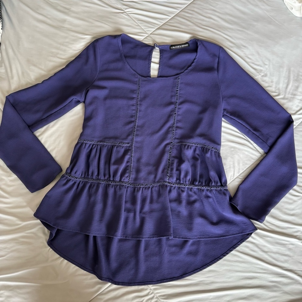 Harlowe & Graham Deep Purple Long Sleeve Blouse Ruffle Tiered Blouse